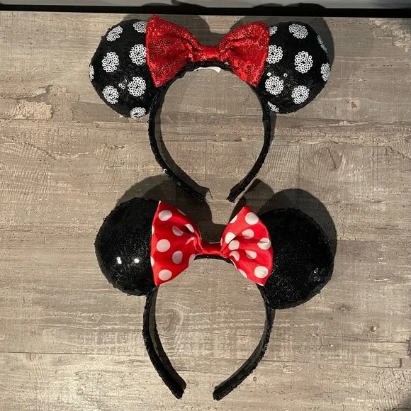 Disney World Minnie Mouse Ears Bow Headbands 2PCS Classic Sequin Disneyland - Picture 7 of 8